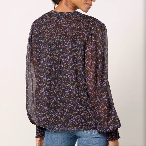 Evereve Petra Floral Print Long Sleeve Blouse in Plummulti Size XS - Picture 3 of 11